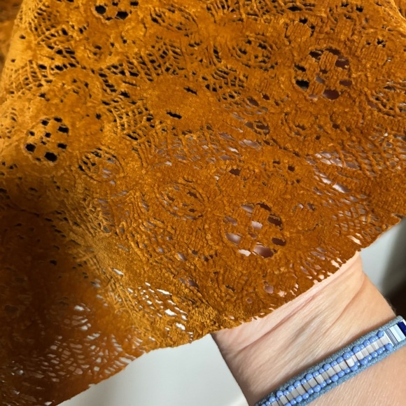 Anthropoligie Maeve Amis Brown Lace Faux Suede Sleeveless 70’s Mini Dress - Picture 8 of 9